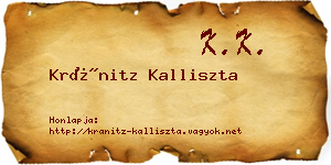 Kránitz Kalliszta névjegykártya